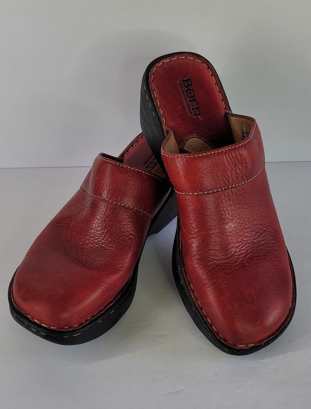 Born Red Leather Slip On Clogs Mules Shoes in Women's Size 8 US / 39 EU